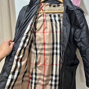 Burberry Black Puffer Trench Quilted Coat with Check Lining